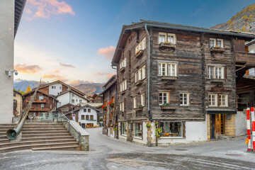 Zermatt,  Switzerland Alpine Village  at sunset