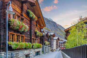 Zermatt,  Switzerland Alpine Village  at sunset