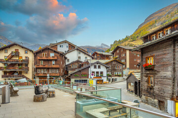 Zermatt,  Switzerland Alpine Village  at sunset