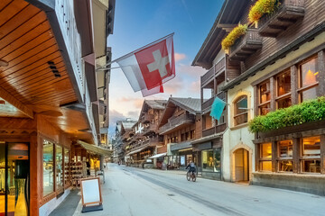 Zermatt,  Switzerland Alpine Village  at sunset
