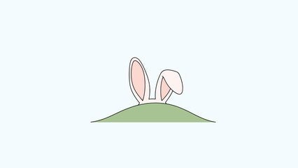 Obraz premium Minimalist Easter Bunny Ears Peeking Over Green Hillside Vector Illustration