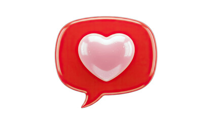 3D Heart in Speech Bubble on White Background