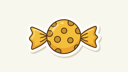 Cute Yellow Polka Dot Candy Wrapped in Decorative Paper, Sticker Style Vector