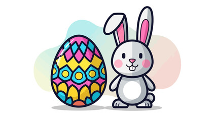 Cute Easter Bunny with Colorful Decorated Egg, Festive Spring Holiday Illustration