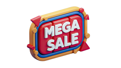 3D Mega Sale Sign on White Background