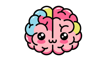 Vivid, high-quality vector illustration of a friendly and colorful cartoon brain, representing smart ideas and mental health on a black canvas.