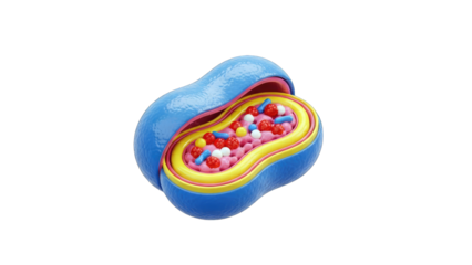 3D Model of a Cell Structure with Pills on White Background