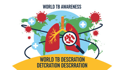 Global Tuberculosis Awareness Concept Illustration with Lungs, Bacteria, and World Map for Public Health Campaign