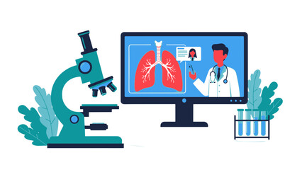 Digital Healthcare and Scientific Research: Doctor's Online Consultation on Lung Health with Laboratory Equipment