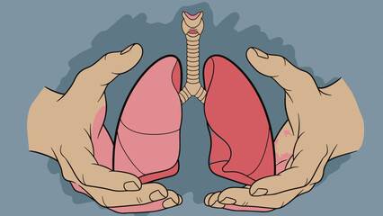 Conceptual Illustration of Hands Gently Protecting Human Lungs and Respiratory System for Health and Wellness