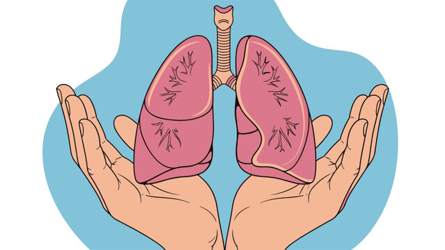 Human hands gently cradling a pair of healthy lungs, symbolizing vital respiratory care and well-being illustration - Powered by Adobe