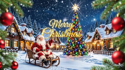 Festive christmas scene santa claus and decorated tree in a winter wonderland - Powered by Adobe