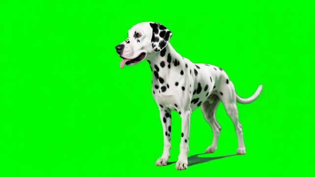 happy dalmatian dog, on a green screen background for vfx project video