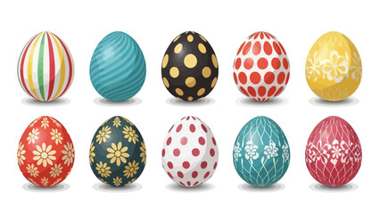 Set of ten colorful decorative Easter eggs with unique patterns and designs