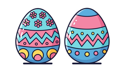 Colorful Decorated Easter Eggs with Patterns and Flowers, Vector Art Illustration