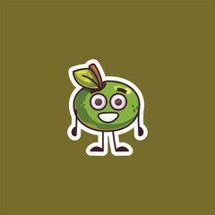 Happy Smiling Green Apple Character Sticker