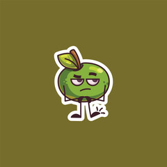 Bored Tired Green Apple Character Illustration