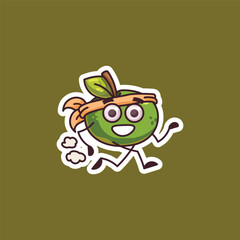 Running Sporty Green Apple Cartoon Sticker
