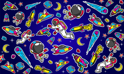 Space background vector illustration in a graffiti style. Colorful pace theme pattern
