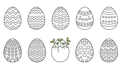 Collection of Decorative Easter Eggs with Various Patterns, Vector Illustration