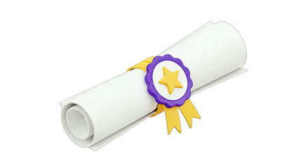 Diploma Scroll with Award Ribbon on White Background
