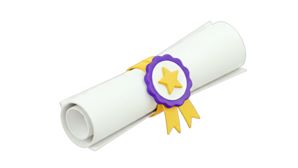 Diploma Scroll with Award Ribbon on White Background
