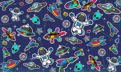 Space background vector illustration in a graffiti style. Colorful pace theme pattern
