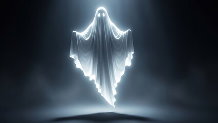 Glowing white ghost figure floating in dark atmosphere with bright light source from above