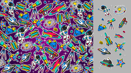 Space background vector illustration in a graffiti style. Colorful pace theme pattern