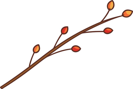 Hand drawn illustration of a bare tree branch with small buds