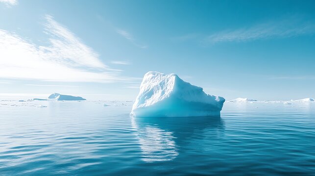 The stark beauty of an iceberg in the ocean is captured in this image, complete with space for text. 