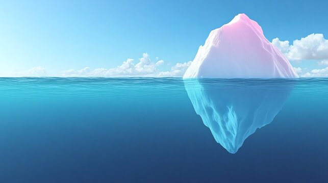 The stark beauty of an iceberg in the ocean is captured in this image, complete with space for text. 