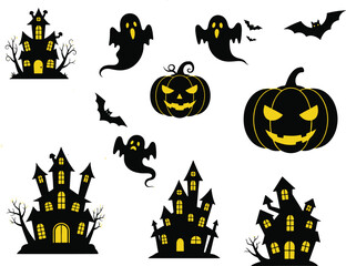 Fototapeta premium Halloween Set with Scary Pumpkin Silhouettes