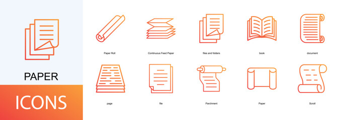 paper icon collection set. Containing files and folders, book, document, page, file icon