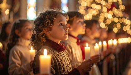 Children Watching Christmas Eve Mass Holding Candles Inside a Beautifully Decorated C 777147 (1).jpg