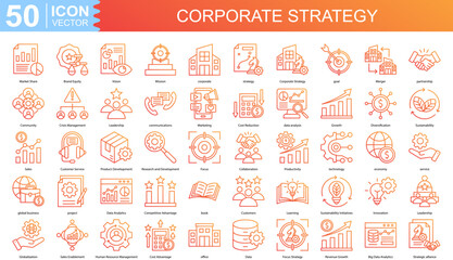 corporate strategy icon collection set. Containing Market Share, Brand Equity, Vision, Mission, corporate, strategy icon