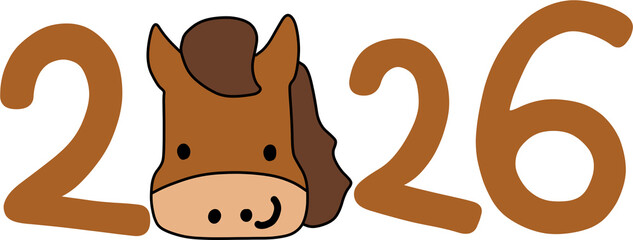 2026 Calligraphy with Horse Head Illustration