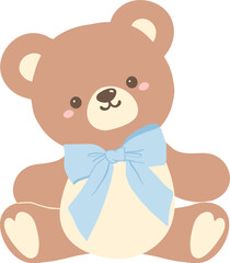 Cartoon Teddy Bear with Blue Bow