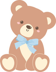 Obraz premium Cute Teddy Bear with Blue Bow Cartoon