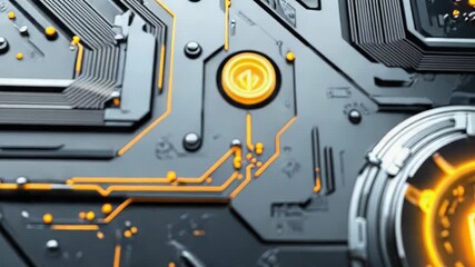 Futuristic circuit board glowing connections and data processing - Powered by Adobe