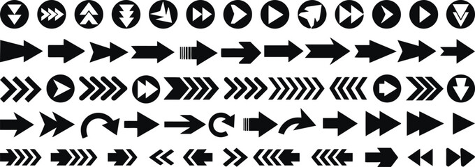 arrow, direction, symbol, icon, graphic, design, element, black, white, isolated, circle, pointer, play, forward, rewind, next, previous, circular arrow, chevron, double chevron, zigzag, collection, s
