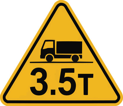 Weight Limit Warning Sign  Yellow Triangle with Black Truck and 3.5t Symbol