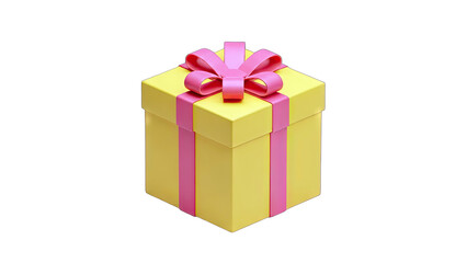 Gift Box with Pink Ribbon Isolated on White Background