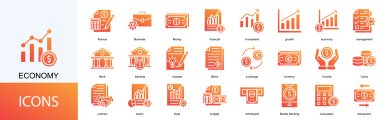 economy icon collection set. Containing finance, Business, Money, financial, investment, growth icon