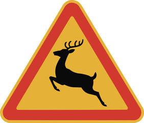 Deer Crossing Warning Sign  Yellow Triangle with Leaping Deer Silhouette