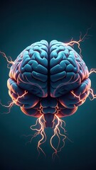 Glowing brain emitting energy, a symbol of intelligence and neurological activity
