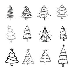 Christmas Tree line art vectors 