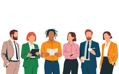Fototapeta premium A diverse group of happy business people stand together smiling at a professional event