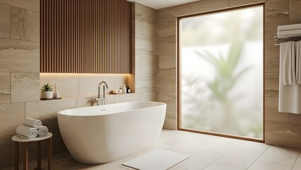 Modern Bathroom Interior with Freestanding Bathtub and Natural Light
