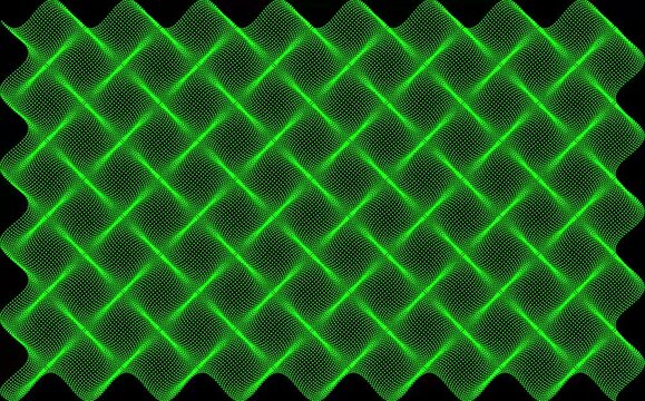 Abstract green dot matrix weave pattern on black background